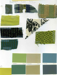 Fabric and paint swatches for my bedroom