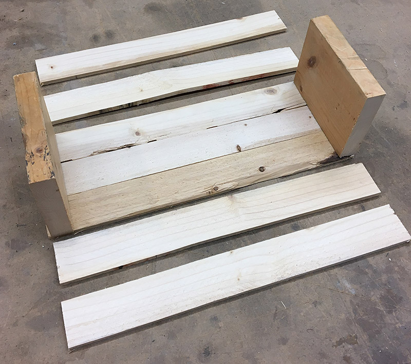 Cut pieces of wood ready to paint, sand and assemble