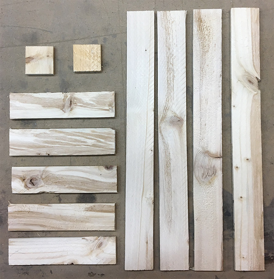 Pieces cut from lath wood